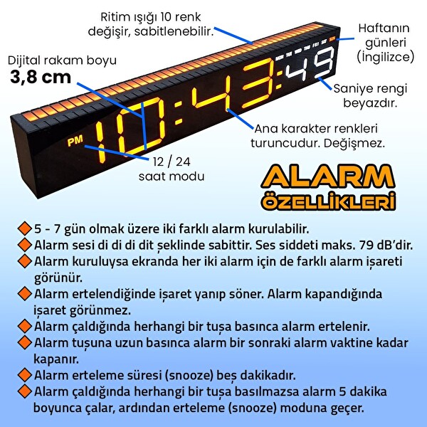 Upway Müziğe Duyarlı Ritim Işıklı Dijital Masa Saati - Sese Duyarlı HD LED Panel Ekran