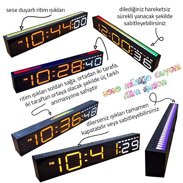 Upway Müziğe Duyarlı Ritim Işıklı Dijital Masa Saati - Sese Duyarlı HD LED Panel Ekran