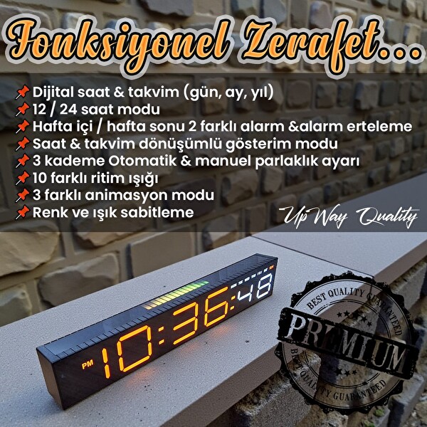 Upway Müziğe Duyarlı Ritim Işıklı Dijital Masa Saati - Sese Duyarlı HD LED Panel Ekran