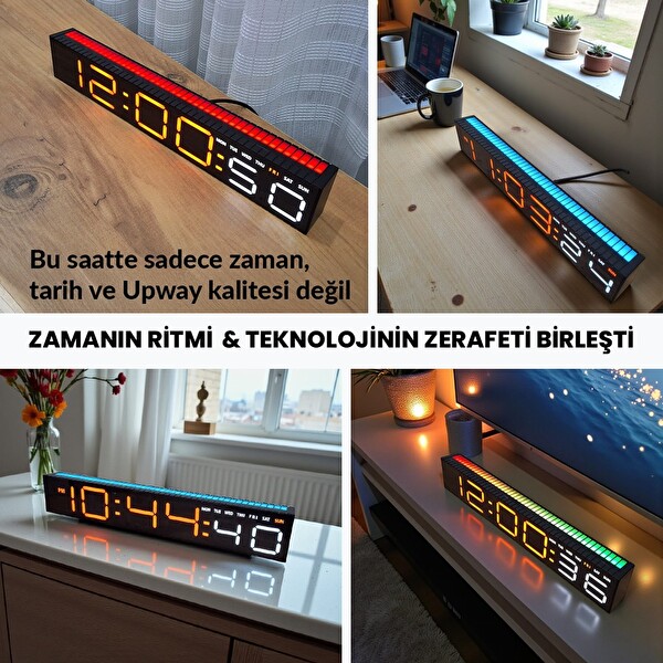 Upway Müziğe Duyarlı Ritim Işıklı Dijital Masa Saati - Sese Duyarlı HD LED Panel Ekran