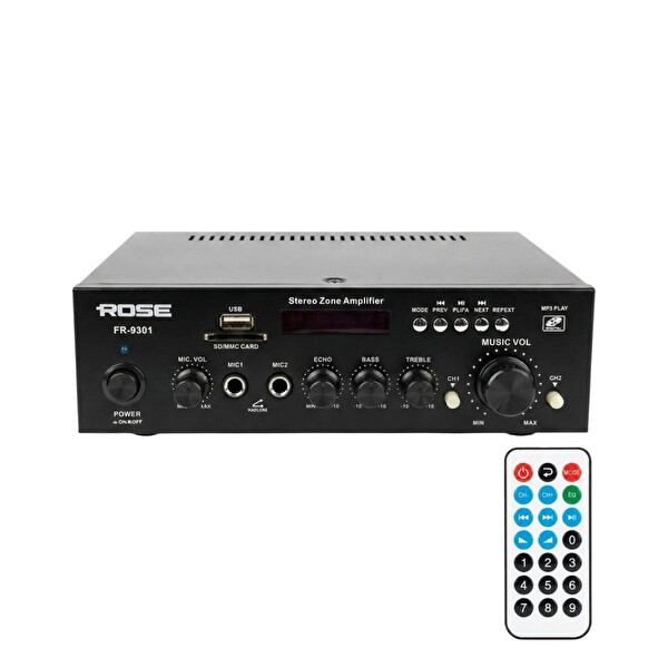 Rose FR-9301 2x80W - 220V USB-SD-Bluetooth Hat Trafolu Amfi