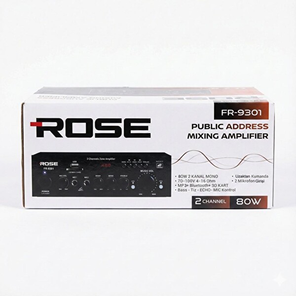 Rose FR-9301 2x80W - 220V USB-SD-Bluetooth Hat Trafolu Amfi