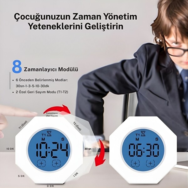 NPO NPT22AB Alarmlı G-Sensör Otomatik Zamanlayıcılı Küp Kronometre Pomodoro Motivasyon Saati