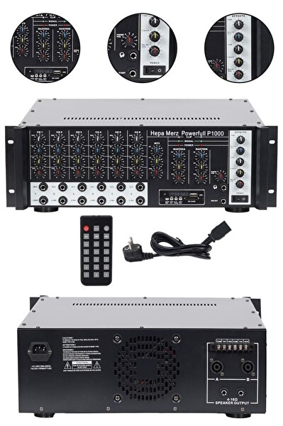 Hepa Merz P1000 6 Kanal 2x500W 1000W Power Mikser Bluetooth USB 100V Hat Trafolu Stereo Amfi