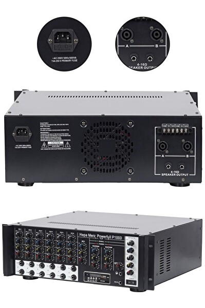 Hepa Merz P1000 6 Kanal 2x500W 1000W Power Mikser Bluetooth USB 100V Hat Trafolu Stereo Amfi