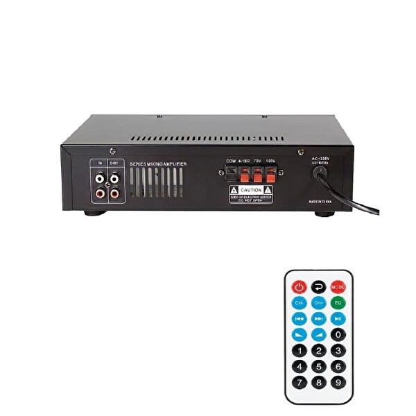Rose FR-2001W 80 Watt 2 Mikrofon Girişli Mp3- Bluetooth-SD Kart-Kumandalı Trafolu Anfi