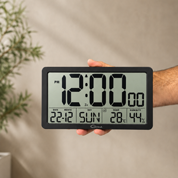 Loyka LCDSY75 Siyah Dijital LCD Saat - Tarih Sıcaklık ve Nem Göstergeli