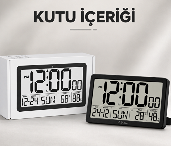 Loyka LCDSY75 Siyah Dijital LCD Saat - Tarih Sıcaklık ve Nem Göstergeli