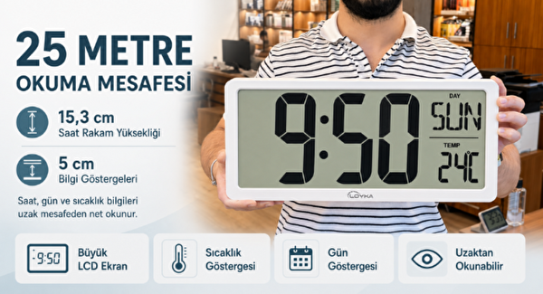 Loyka LCD200JUMBO Büyük Ekranlı Dijital Duvar Saati