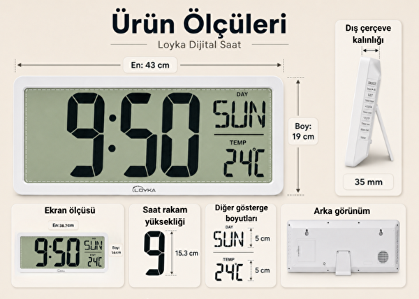 Loyka LCD200JUMBO Büyük Ekranlı Dijital Duvar Saati