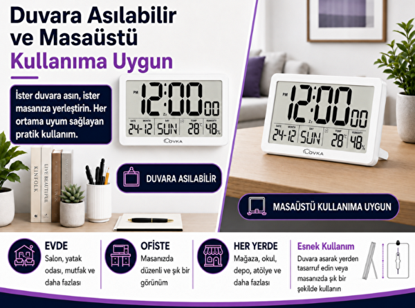 Loyka LCDBY75 Beyaz Dijital LCD Saat - Tarih Sıcaklık ve Nem Göstergeli