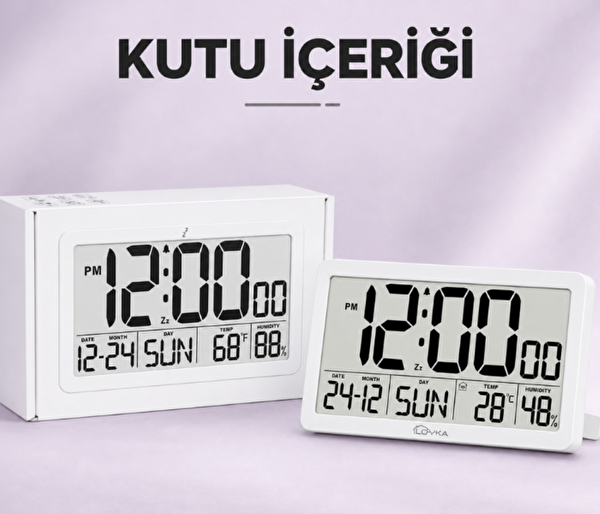 Loyka LCDBY75 Beyaz Dijital LCD Saat - Tarih Sıcaklık ve Nem Göstergeli