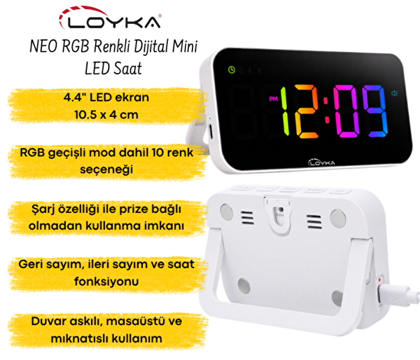 Loyka NEO RGB Renkli Dijital Mini LED Saat