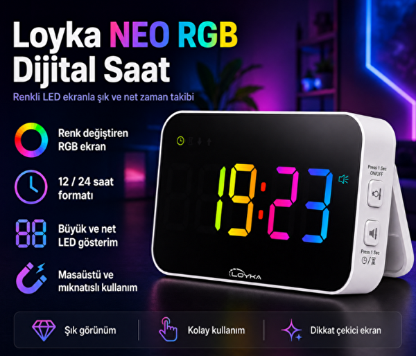 Loyka NEO RGB Renkli Dijital Mini LED Saat
