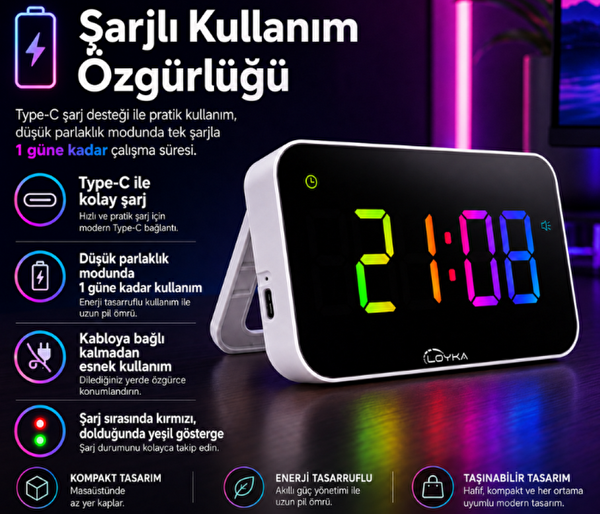 Loyka NEO RGB Renkli Dijital Mini LED Saat