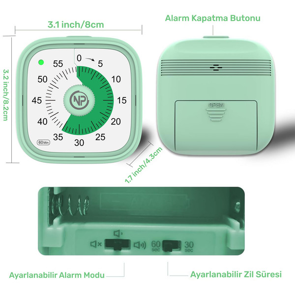 NPO NPT31Y 60dk Analog Alarm Zamanlayıcı Pomodoro Öğrenci Motivasyon Saati