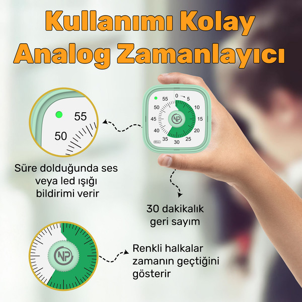 NPO NPT31Y 60dk Analog Alarm Zamanlayıcı Pomodoro Öğrenci Motivasyon Saati
