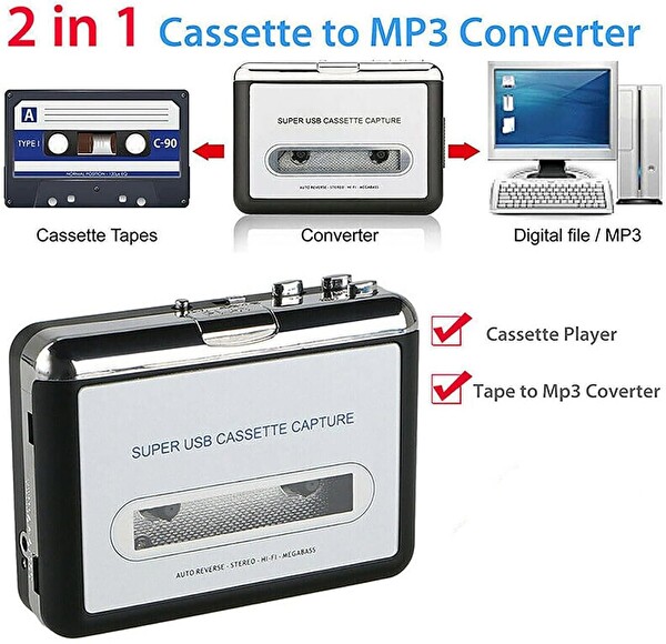 Sunyoy Taşınabilir Kaset Çalar Walkman Audio Music Player Tape to MP3 Converter Mixtape/Kaseti MP3