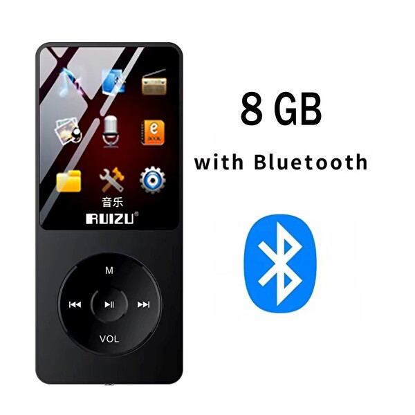 Ruizu X02-B Bluetooth 5.0 Ultra İnce MP3 MP4 Çalar Radyo 8GB MP3 Player