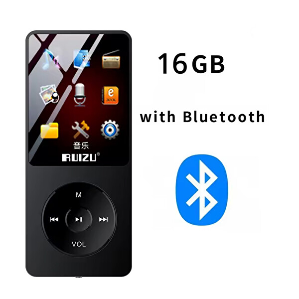 Ruizu X02-B Bluetooth 5.0 Ultra İnce MP3 MP4 Çalar Radyo 16GB MP3 Player