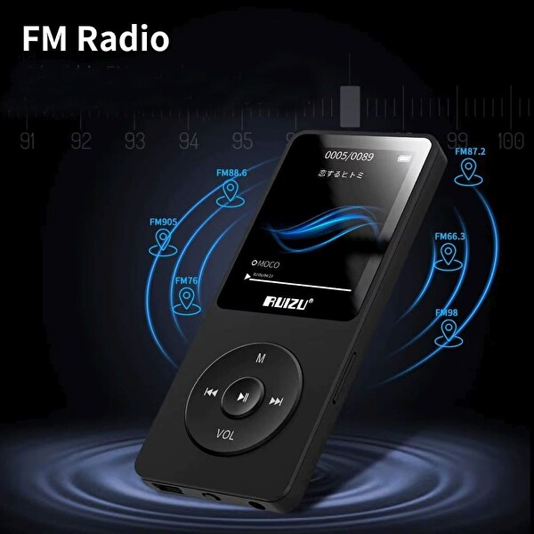 Ruizu X02-B Bluetooth 5.0 Ultra İnce MP3 MP4 Çalar Radyo 16GB MP3 Player