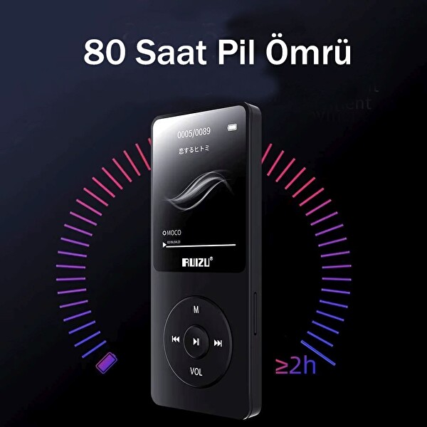 Ruizu X02-B Bluetooth 5.0 Ultra İnce MP3 MP4 Çalar Radyo 16GB MP3 Player
