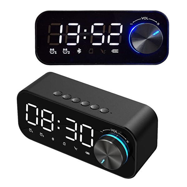 Upway LED Işıklı  SD Kart Çift Alarm Dijital Masa Saati Bluetooth Hoparlör