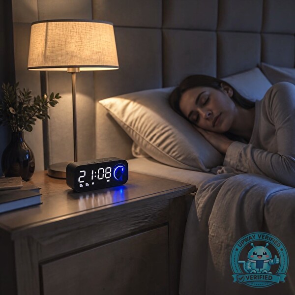 Upway LED Işıklı  SD Kart Çift Alarm Dijital Masa Saati Bluetooth Hoparlör 7