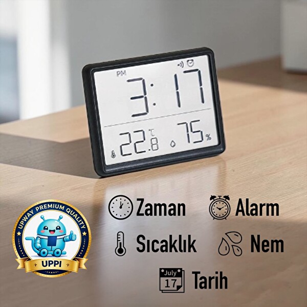 Upway Mıknatıslı Kompakt Mini Model Dijital Sıcaklık ve Nem Göstergeli Saat 2