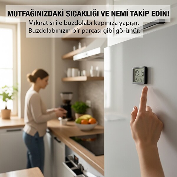 Upway Mıknatıslı Kompakt Mini Model Dijital Sıcaklık ve Nem Göstergeli Saat 3