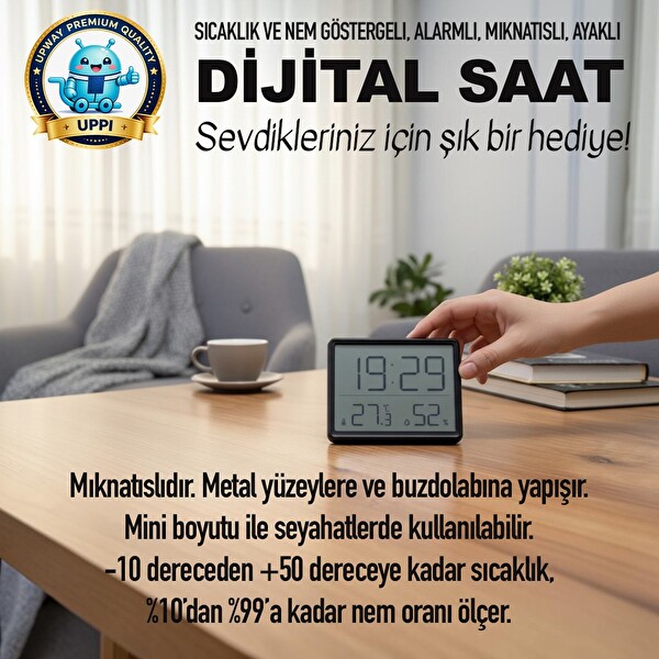 Upway Mıknatıslı Kompakt Mini Model Dijital Sıcaklık ve Nem Göstergeli Saat 7