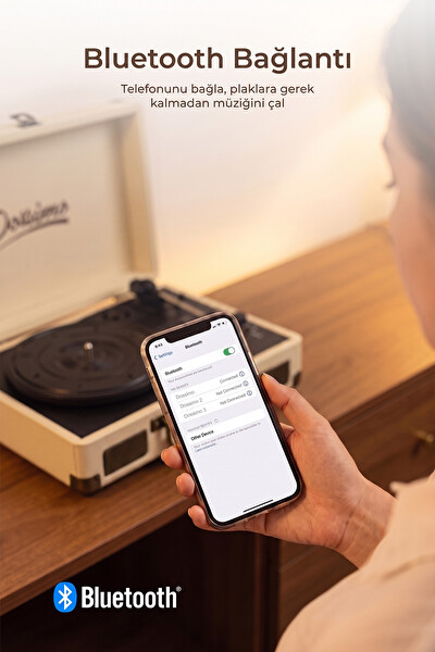 Dossimo Retrotone DS-R100 BT+AUX+USB Destekli Yedek İğneli Krem Pikap Çalar