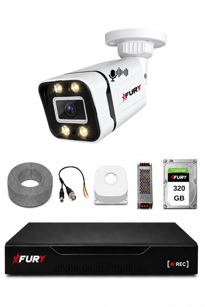 Fury 1 Kameralı Güvenlik Kamera Seti Sesli 4 Warm LED Gece Renkli Görüş 320GB HDD 5580S