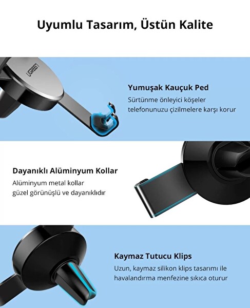 Ugreen Gravity Araç İçi Havalandırma Gümüş Telefon Tutucu