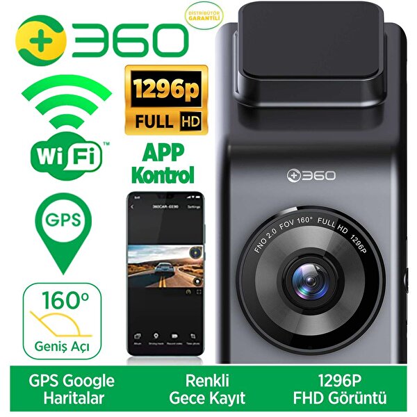 360+ 360+ G300H Wi-Fi + GPS 1296p 160° Geniş Açı Gece Görüş Akıllı Araç İçi Kamera