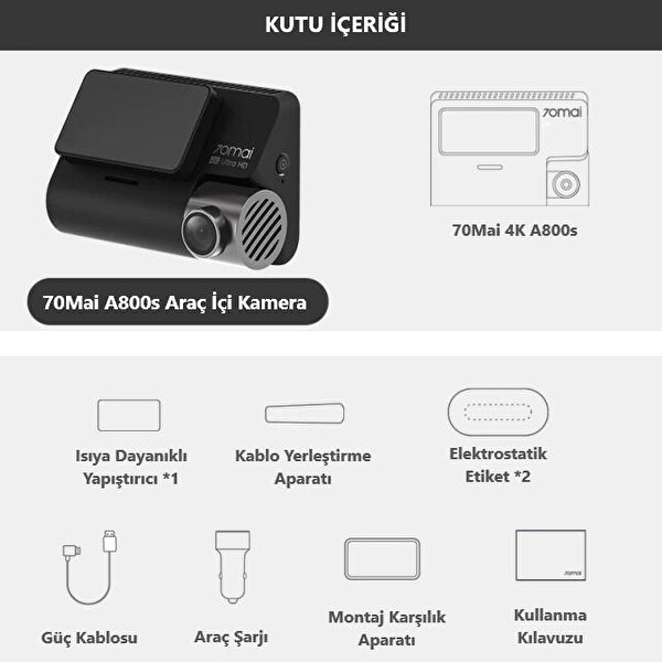 70Mai A800S Dashcam 2160p UHD 140° Açılı Gece Görüşlü Araç Kamerası