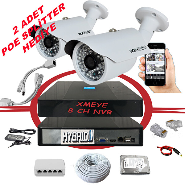 Bises 2'li 500 GB HDD Daha Fazla Kayıt 5 MP 1940p Sensör 6 Megapiksel Sony Lens Metal Kasa IP Güvenlik Kamerası Set BS 748IP