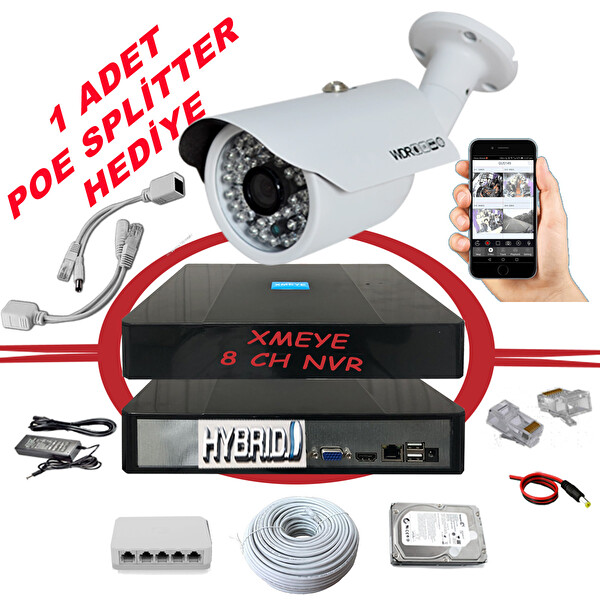 Bises 1'li 500 GB HDD Daha Fazla Kayıt 5 MP 1940p Sensör 6 Megapiksel Sony Lens Metal Kasa IP Güvenlik Kamerası Seti BS 748IP