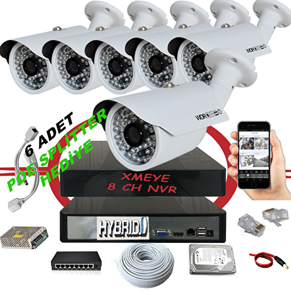 Bises 6'lı 1 TB HDD Daha Fazla Kayıt 5 MP 1940p Sensör 6 Megapiksel Sony Lens Metal Kasa IP Güvenlik Kamerası Seti BS 748IP