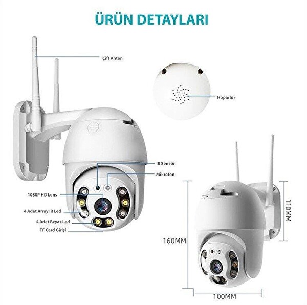 WellBox WB-PTZ01 2 MP 3.6mm Wi-Fi Dış Ortam AHD Pan Tilt Kamera