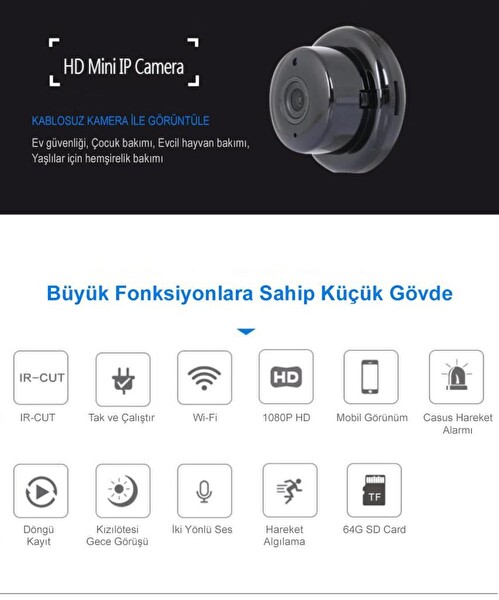 Powermaster PM-4792 V380 Gece Görüşlü Mikrofonlu 1080p Wi-Fi IP Kamera