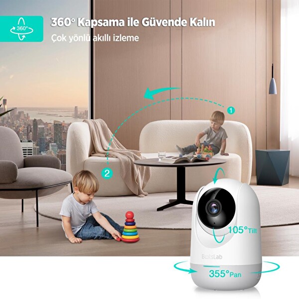 Botslab 360 Plus C211 2K Pro Medium Bundle Wi-Fi 360 Bebek Monitörü Evcil Hayvan Kamerası İç Mekan Akıllı Güvenlik Kamerası 6 Adet