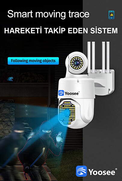 Yoosee Hareket Edebilen Çift Kameralı Flash Ledli 1080p FHD Gece Renkli Profesyonel Güvenlik Kamerası