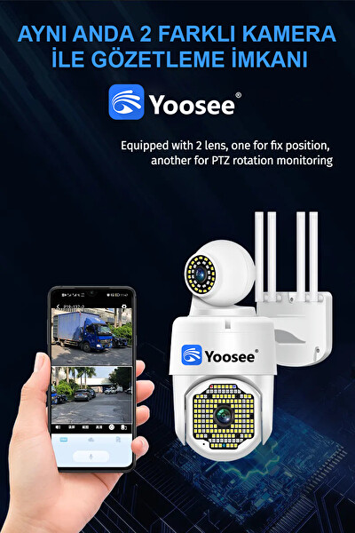Yoosee Hareket Edebilen Çift Kameralı Flash Ledli 1080p FHD Gece Renkli Profesyonel Güvenlik Kamerası
