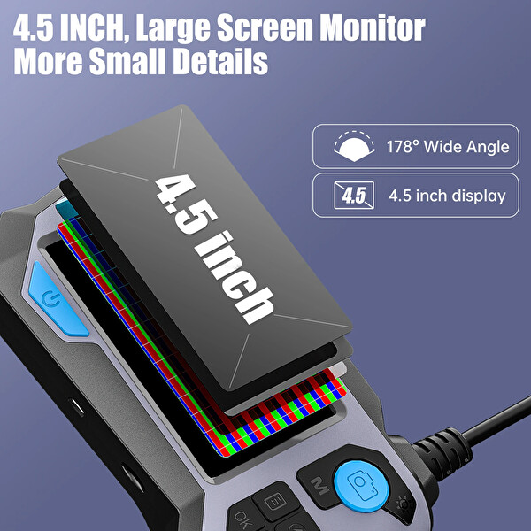 Yoosee YS-360-YILAN 360 Derece Döndürülebilir Çift Kameralı HD Monitörlü 5M Sert Tel Kablolu Yılan Kamera