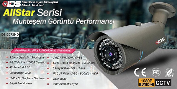 IDS Cepten İzle 8 Kameralı Gece Görüşlü Su Geçirmez 5MP Lensli 1080p FullHD Kamera Seti