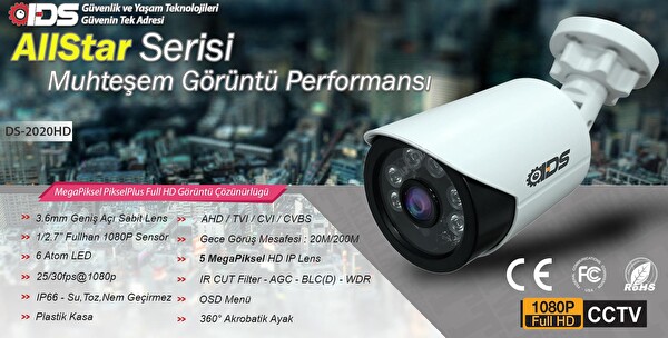 IDS 7 Kameralı 5 MP Sony Lensli 1080p Full HD Hard Disksiz Güvenlik Kamerası Sistemi DS-2020HD-SET7-NOHDD
