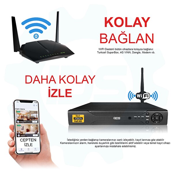 IDS Cepten İzle Su Geçirmez 4 Kameralı 5mp Lensli 1080p FullHD Gece Görüşlü Kamera Seti DS-2073HD-SET4