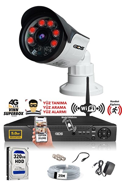 IDS Cepten İzle Gece Görüşlü 1 Kameralı 5MP Sony Lensli FHD Güvenlik Kamerası Sistemi DS-2015HDSET1