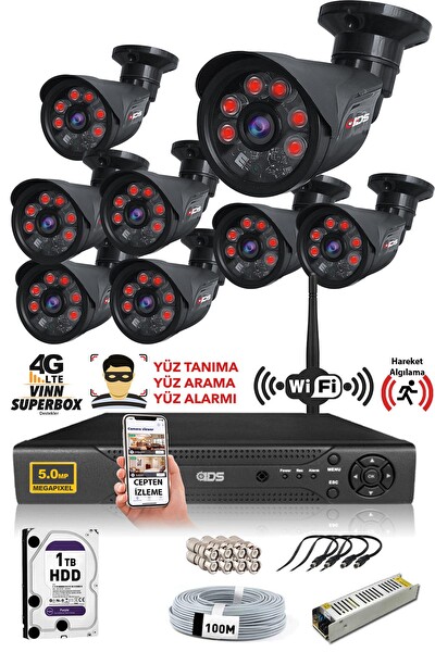 IDS Cepten İzle 1 TB Dış 8 Kameralı 5mp Sony Lensli 1080p FullHD Güvenlik Kamerası Sistemi DS-2015HD-SET8-1TB-BLACK